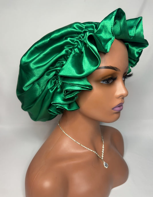 GREEN SATIN BONNET