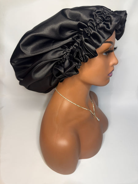 BLACK SATIN BONNET