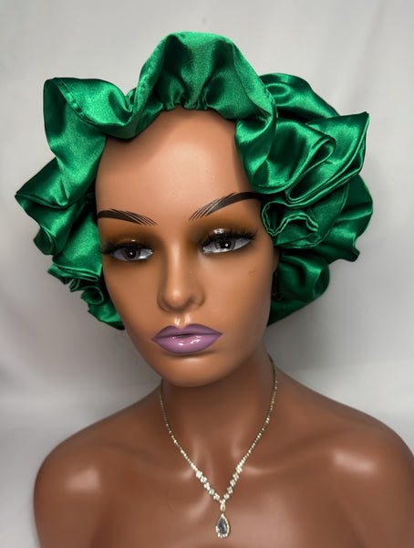 GREEN SATIN BONNET